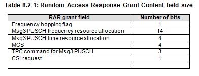5G NR Random Access Response Grant Fields