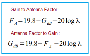 Antenna Factor vs Gain Conversion formula