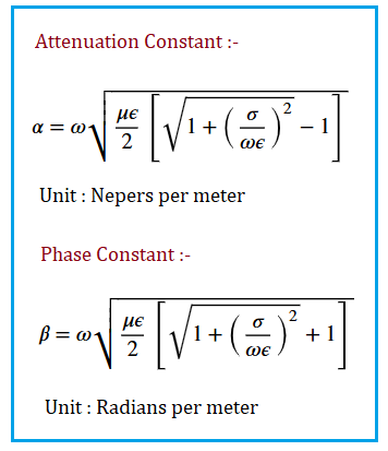 Attenuation and Phase Constant Formula
