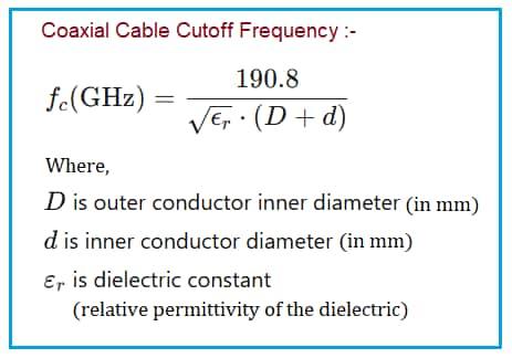Coaxial Cable Cutoff Frequency Formula