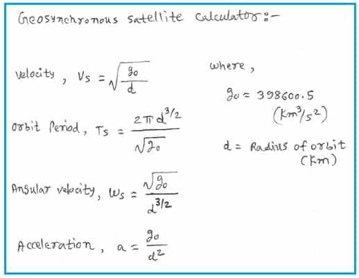 Geosynchronous satellite formula