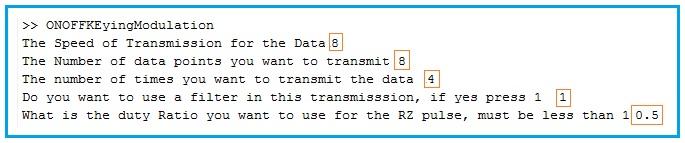 ON OFF Keying matlab code input