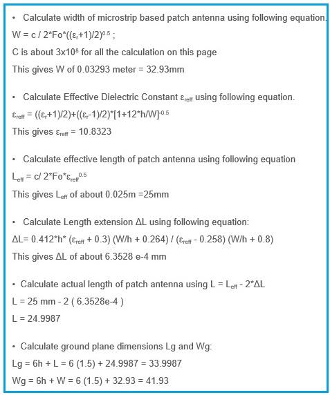 Microstrip Patch Antenna Calculator formula