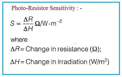Photoresistor Sensitivity formula