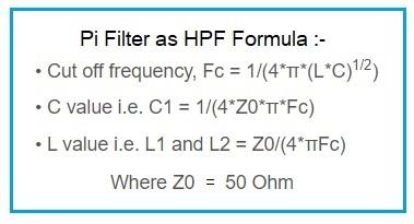 Pi HPF LC calculator formula