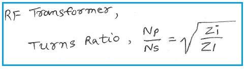 RF Transformer equation for calculator