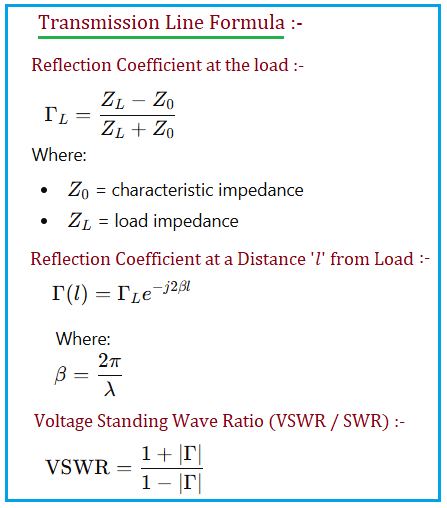 Transmission Line Calculation Software Transmission Line Calculator & Formula : Reflection coefficient, SWR ...