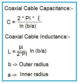 coaxial cable capacitance inductance equation