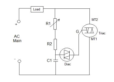 lamp dimmer using diac and triac