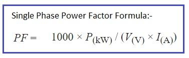 Power Factor Formula for Single Phase