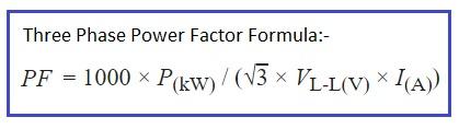 Power Factor Formula for Three Phase