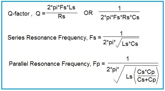 quartz formulas-Q factor,frequency