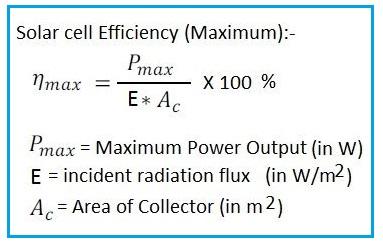 Solar cell efficiency formula or equation