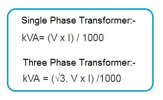 transformer KVA to current/voltage formula