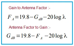 Antenna Factor vs Gain Conversion formula