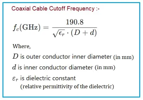 Coaxial Cable Cutoff Frequency Calculator | RF Design
