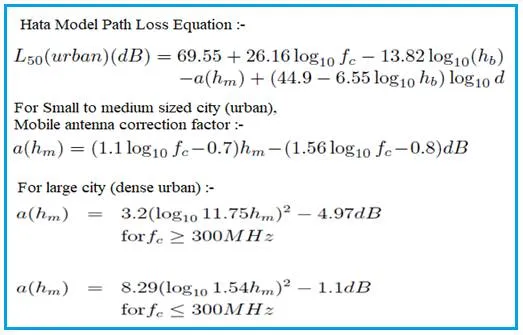 Hata model Path Loss Formula