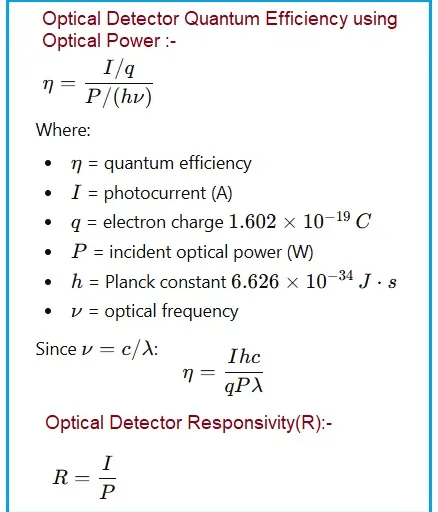 Optical Detector QE & Responsivity Calculator Formula