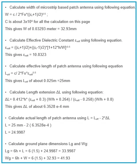 Microstrip Patch Antenna Calculator formula