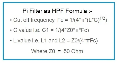Pi HPF LC calculator formula