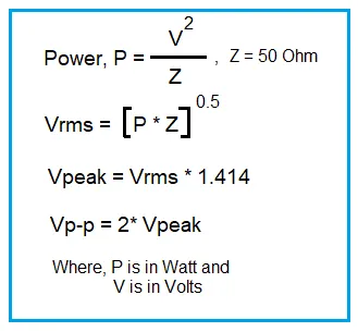 Power to Vrms, Vpeak, Vp-p Conversion Calculator