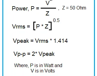 Power to Vrms, Vpeak, Vp-p Conversion Calculator