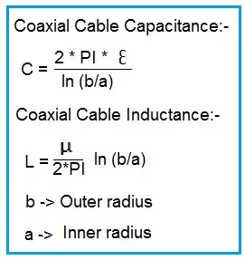 coaxial cable capacitance inductance equation