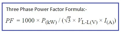3 phase and single phase power factor calculator & Formula