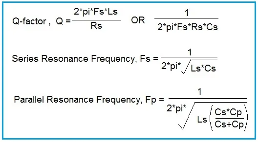 quartz formulas-Q factor,frequency