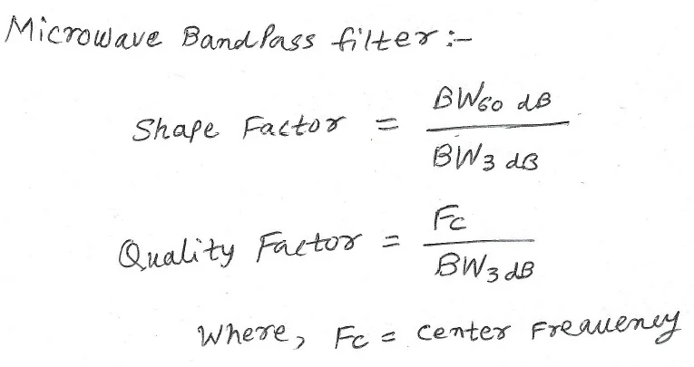 microwave BPF calculator equation
